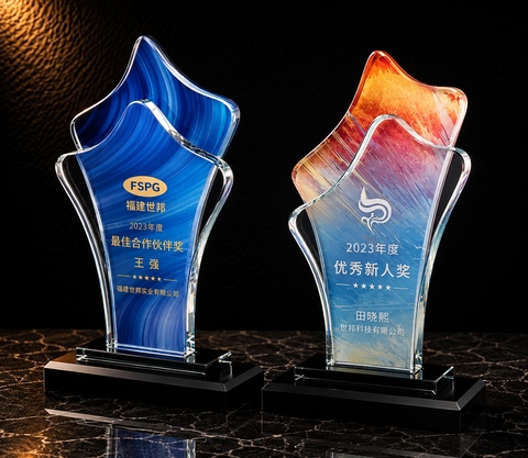 Twin Wave Colour Crystal Award Set - custom crystal awards with your logo